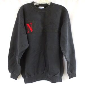 Hanes Ultimate Cotton Black & Red Graphic Embroidered Pull On Sweatshirt Size L